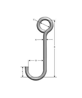 LMHE JC8601 2000 Lb Capacity Steel Foundry Lifting J-Hook – 7/8" X 8-1/2" – Made In USA (Raw Steel)
